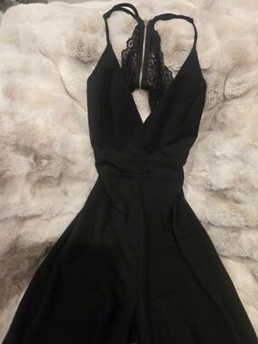 Black Lace-Back Halter Women's Wide Leg Pant Jumper